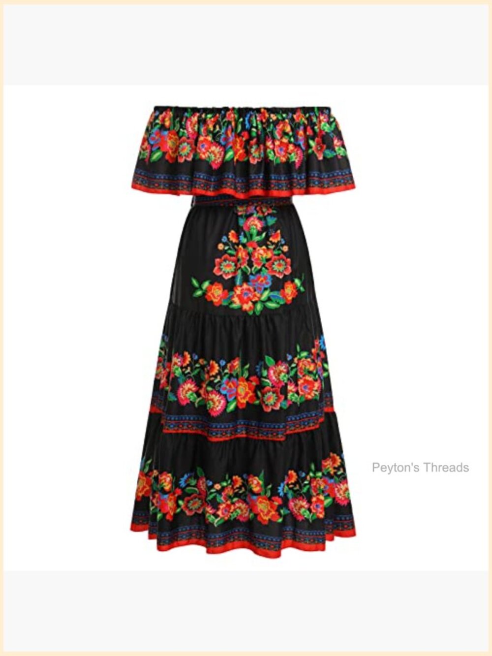 Off Shoulder Floral Maxi Dress with Belt Sleeveless A-Line - Picture 4 of 5